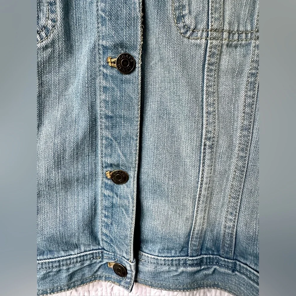 Chaps Mixed Media Denim Jacket Gray Terry Sleeves Size L
